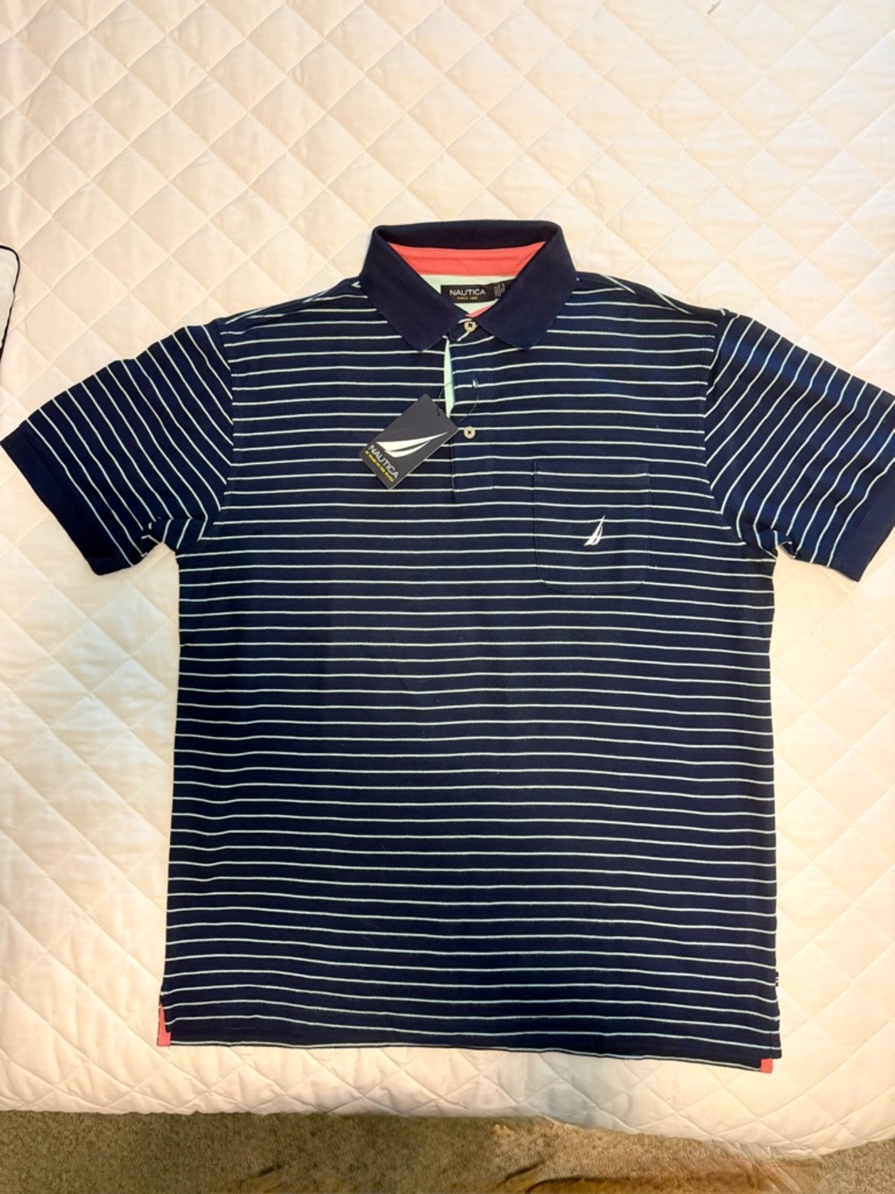 Nautica Men’s Navy Striped Polo Shirt NWT